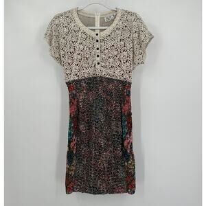 Beguile by Byron Lars Womens Mixed Media Dress Size 4P Laser Cut Skirt Crochet